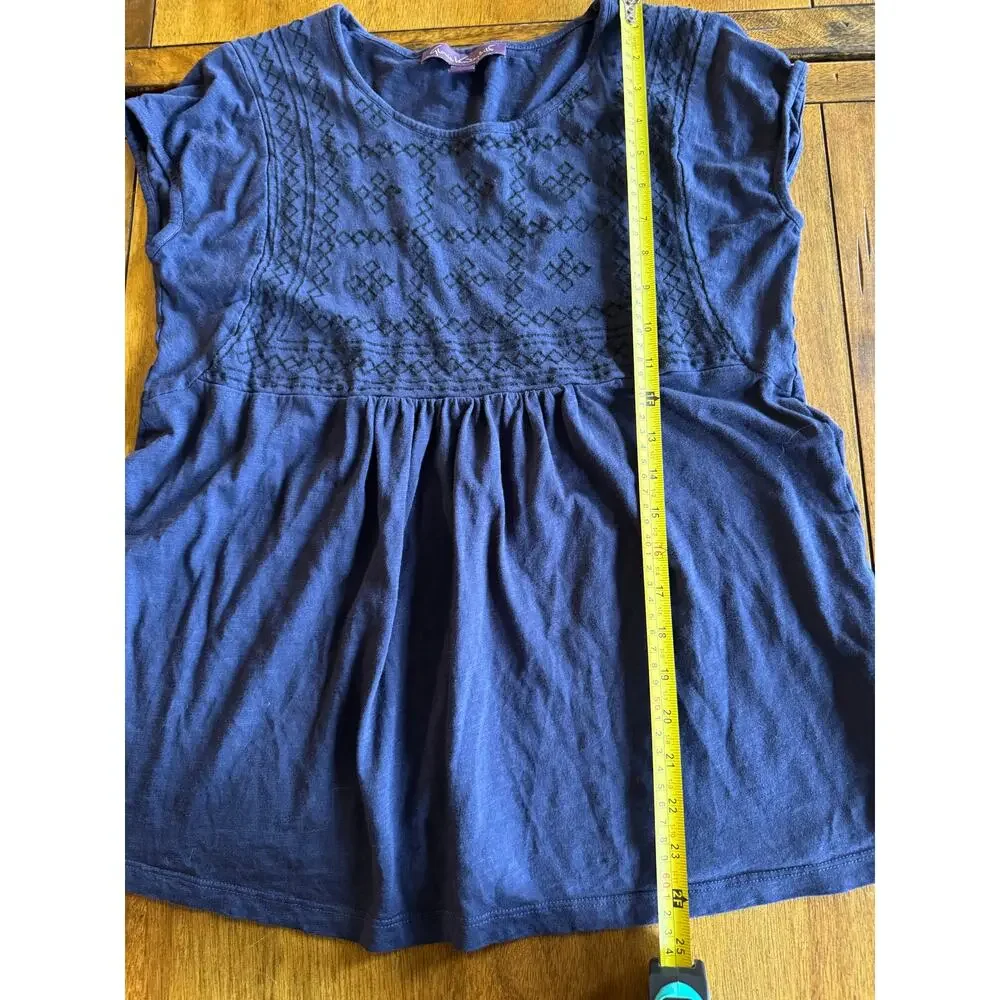 Gloria Vanderbilt Embroidered Boho Peasant Top Blue Short Sleeve Size S - Picture 9 of 10